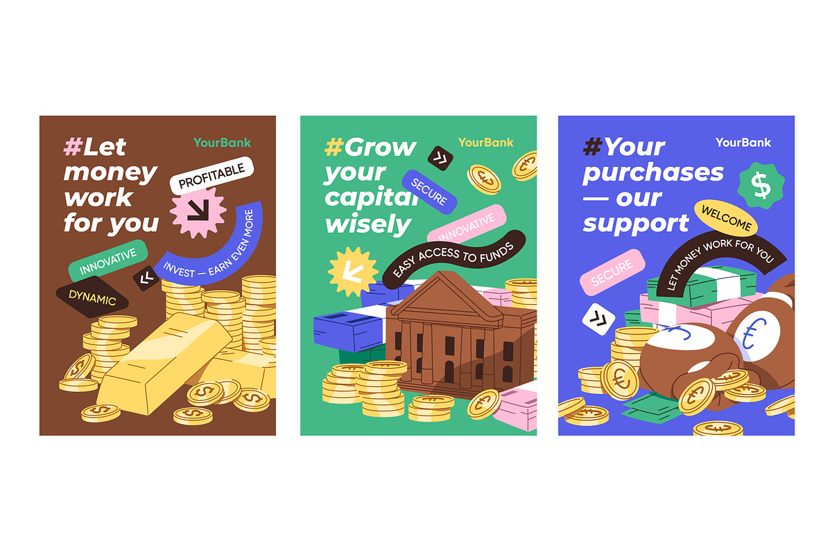 Cash money, coins set + backgrounds, a Finance Illustration by PaperTrident (Photo 2 of 12)
