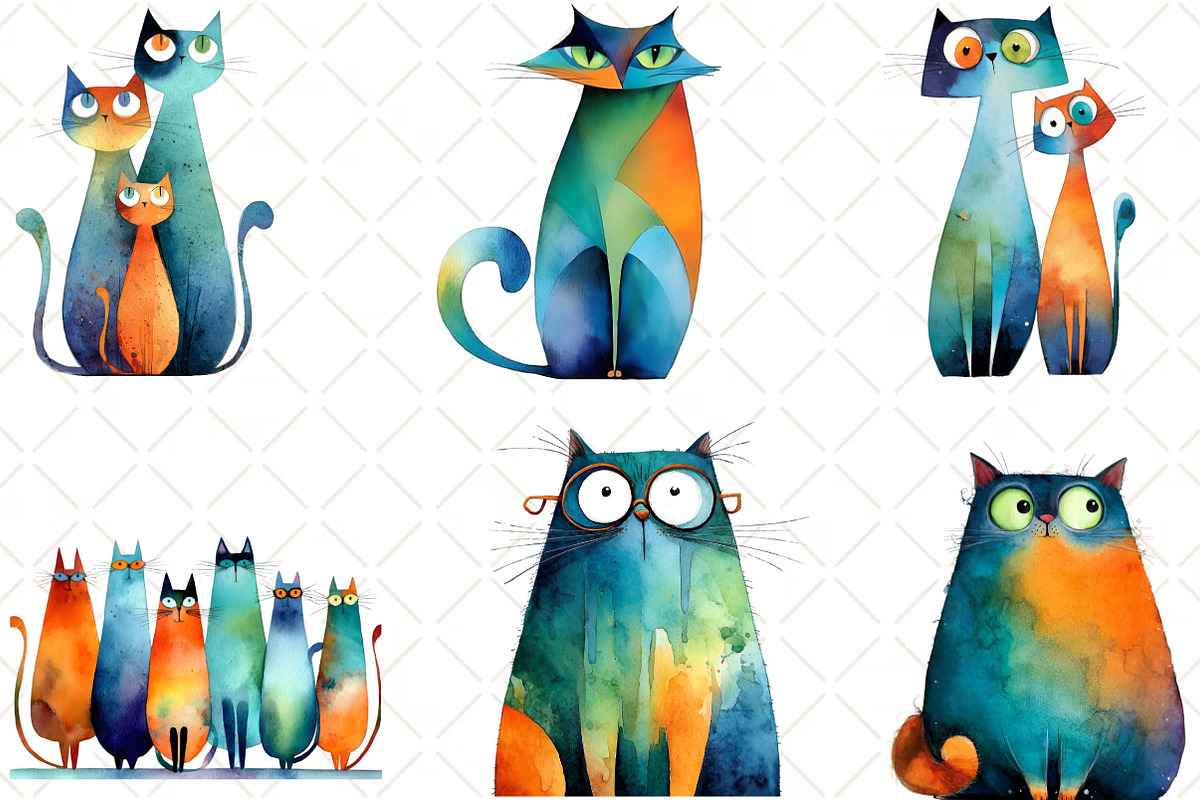 Whimsical Cat Clipart, an Illustration by Black Bird Studio (Photo 6 of 6)