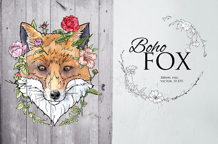 Fox illustration in boho style