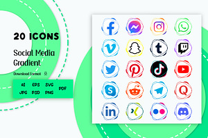 20 Modern Social Icons Set (Clear)
