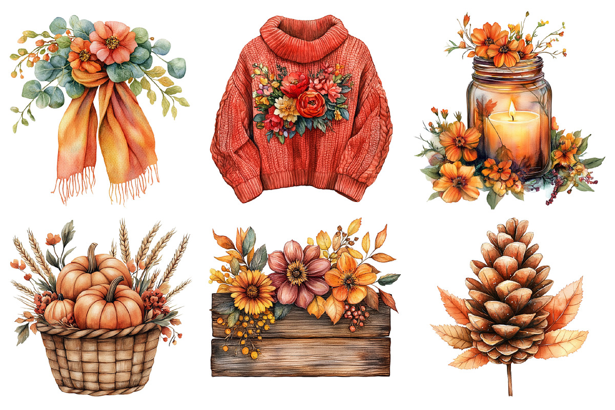 Watercolor Autumn flower Clipart, an Illustration by SinaCreation (Photo 3 of 5)