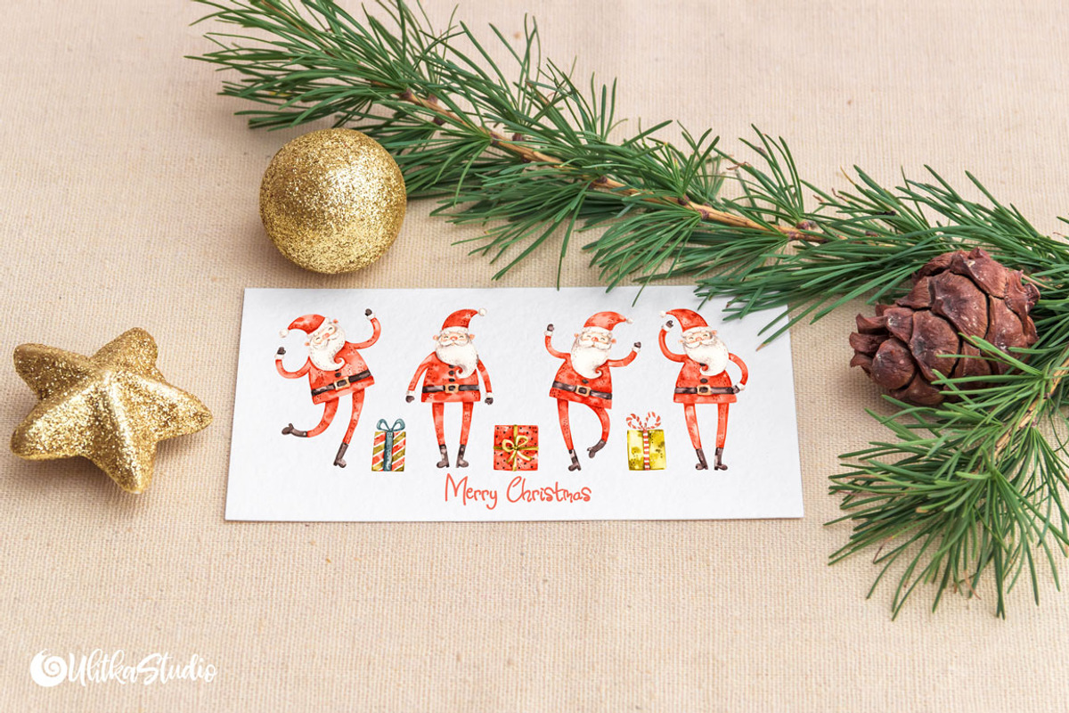 Happy Santa Claus. Christmas clipart, a Decorative Illustration by UlitkaStudio (Photo 5 of 10)