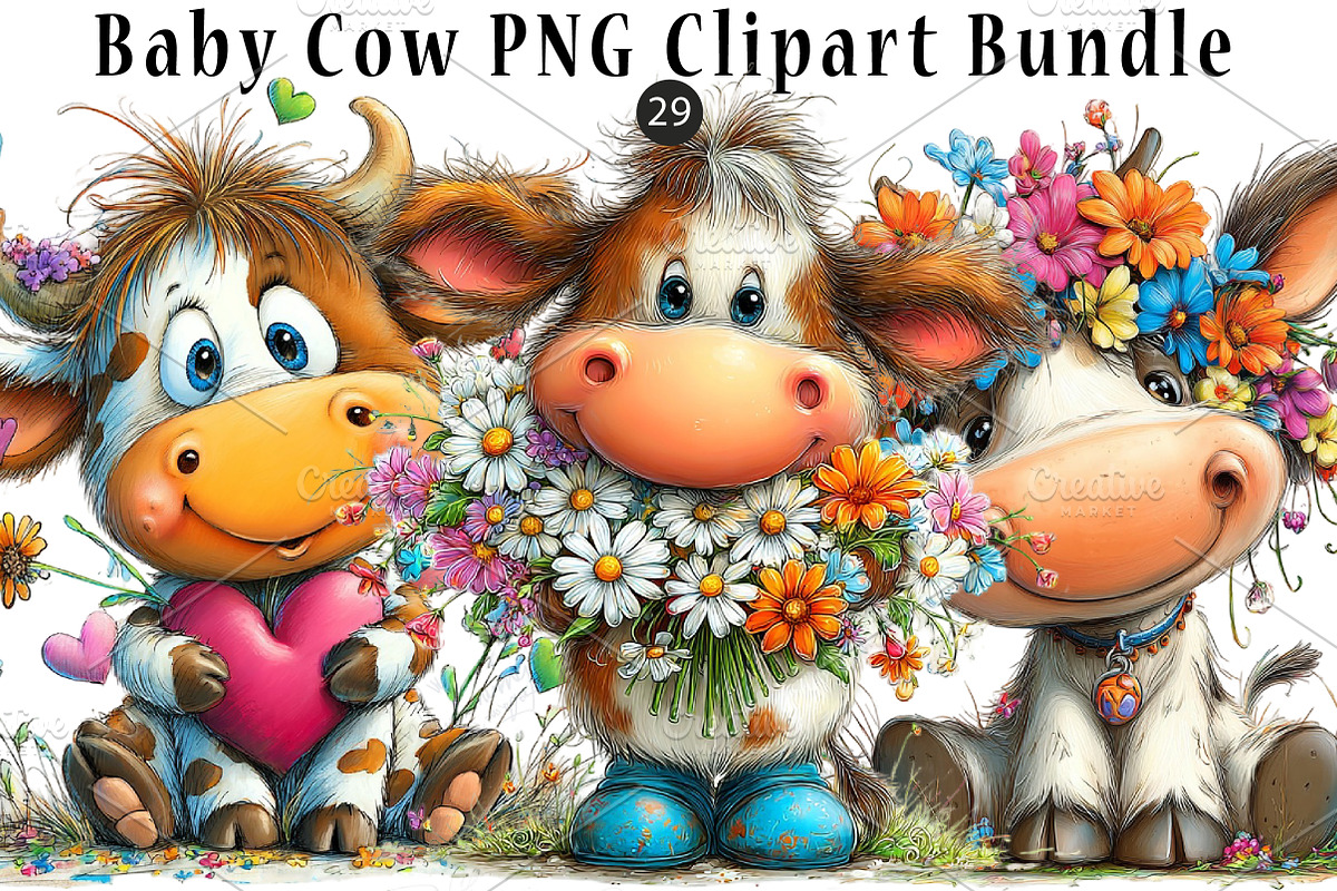 Baby Cow PNG Clipart Bundle, a Seasonal Illustration by CreationArt (Photo 1 of 4)