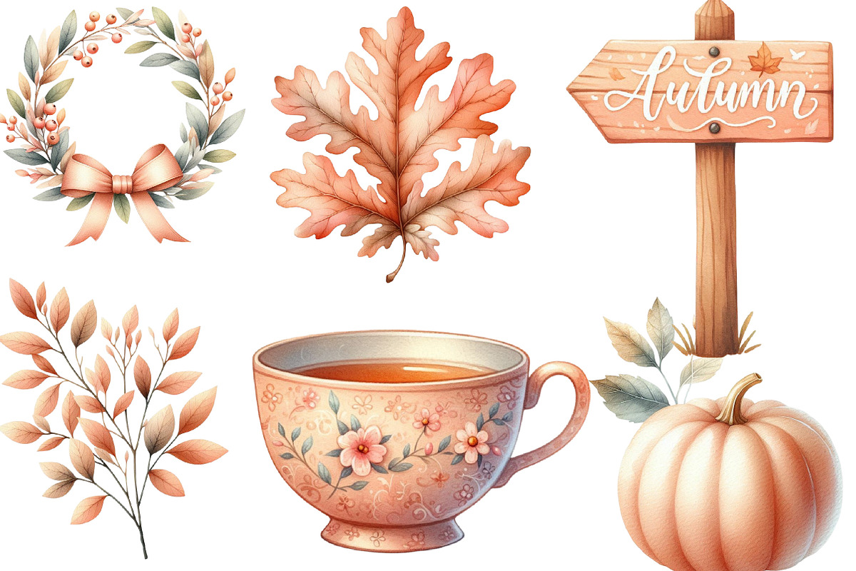 Peach Colored Autumn Clipart, an Illustration by Designking (Photo 2 of 4)