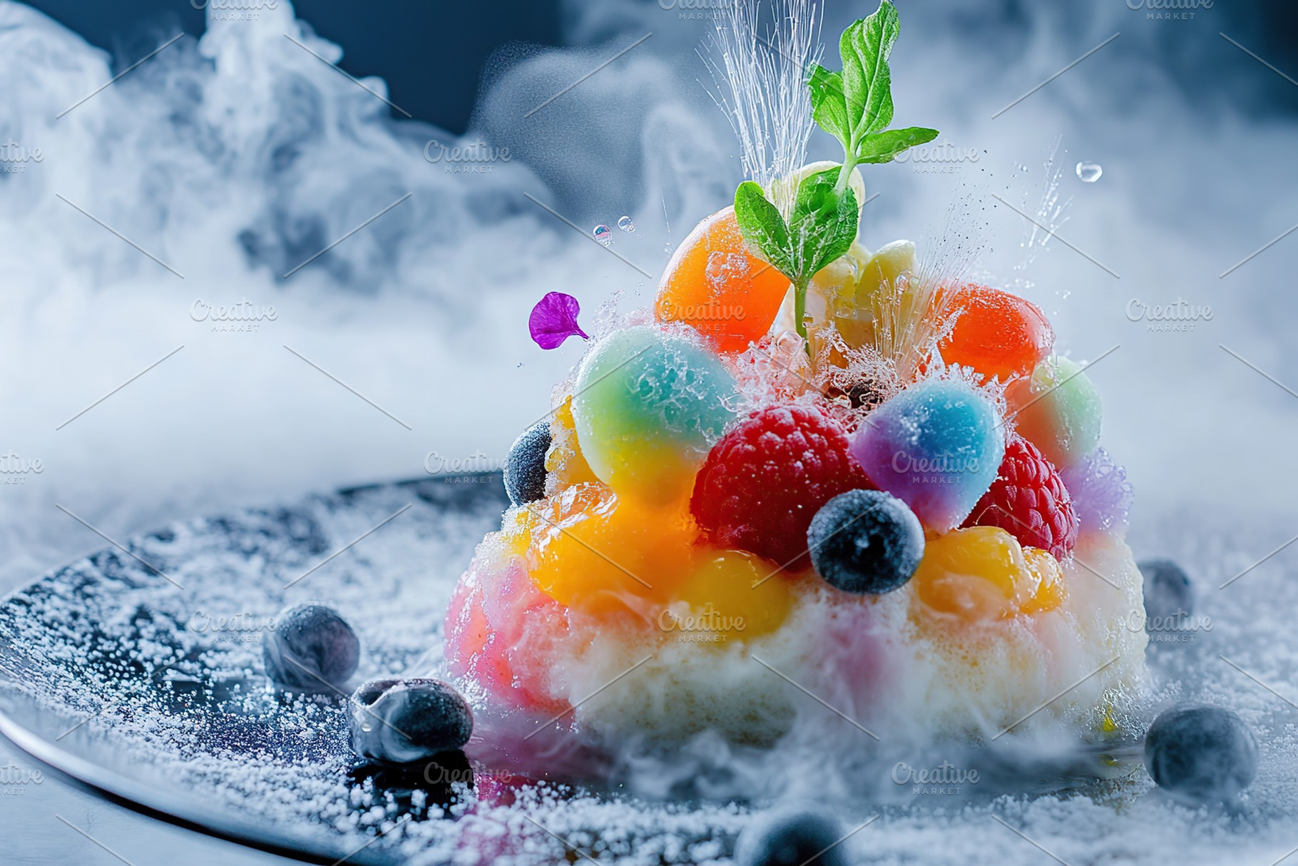 Enjoying a stunning gourmet dessert with molecular gastronomy at a modern cafe, a Food & Drink Photo by AlyaAnd