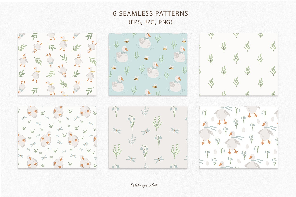 Cute Goose clipart & pattern for kid, an Animal Illustration by polikarpovaart (Photo 7 of 9)