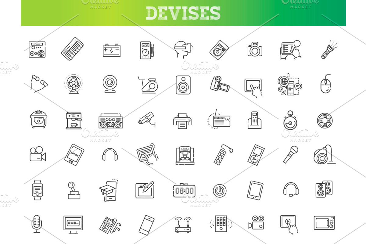 Electronics Line Icon Set, an Outline Icon by Tettygreen (Photo 1 of 2)