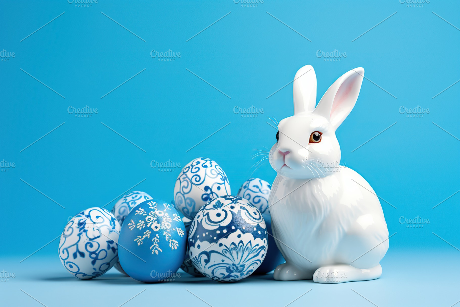 Colorful easter eggs with ceramic bunny, a Holiday Photo by AlyaAnd