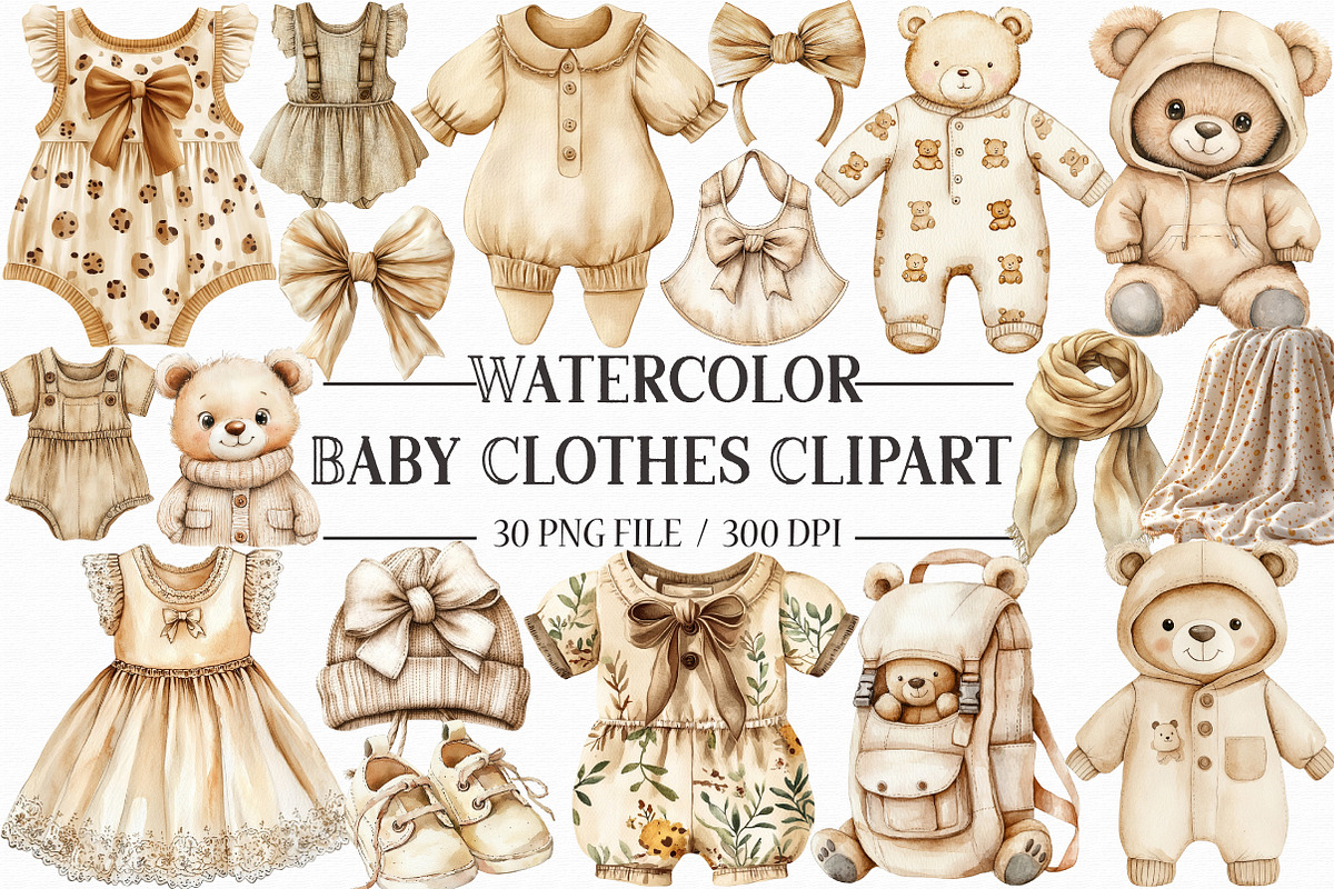Watercolor Baby Clothes Clipart, an Illustration by Libby Wishes
