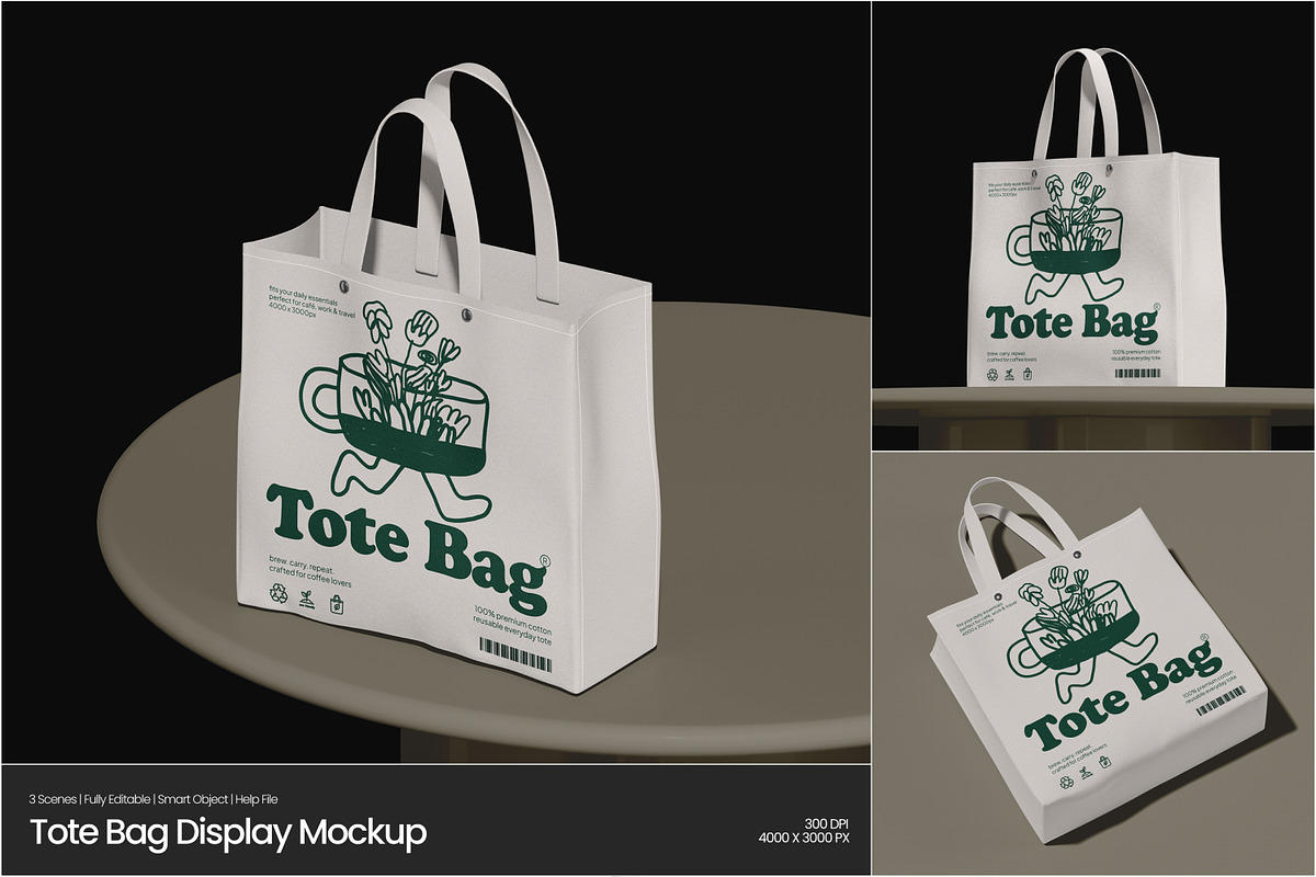 Tote Bag Display Mockup, a Merchandise Mockup by Permadi Creative (Photo 1 of 5)