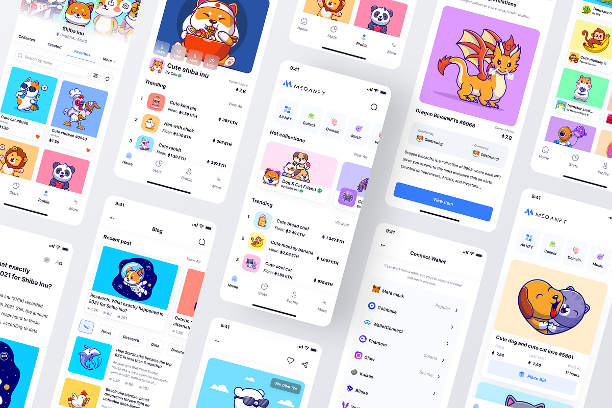 MEGANFT - NFT Marketplace App UI Kit, an UI Kit Template by UIMEGA (Photo 2 of 6)