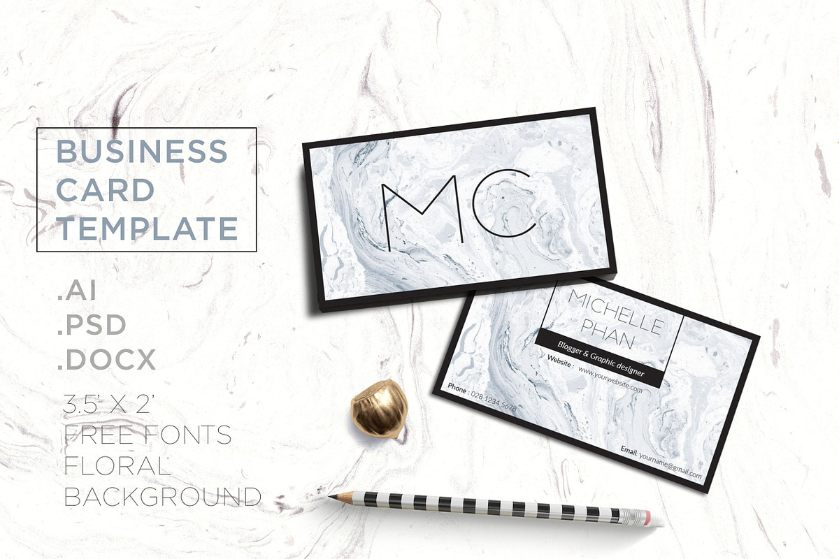 Marble business card template, a Business Card Template by Chic templates (Photo 1 of 3)