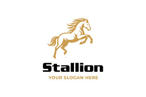 Gold Jumping Horse Stallion Logo, a Branding & Logo Template by funpixel
