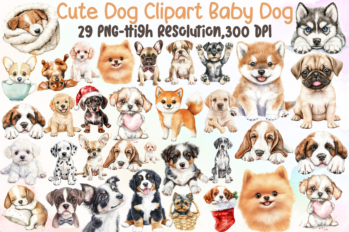 Cute Dog Clipart Baby Dog Png, an Illustration by Sublimation Artist (Photo 1 of 6)