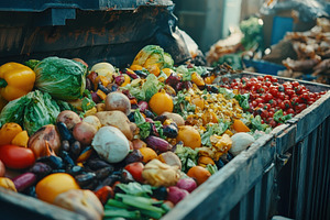 Unused food in a dumpster, a Photo by Pavel_design