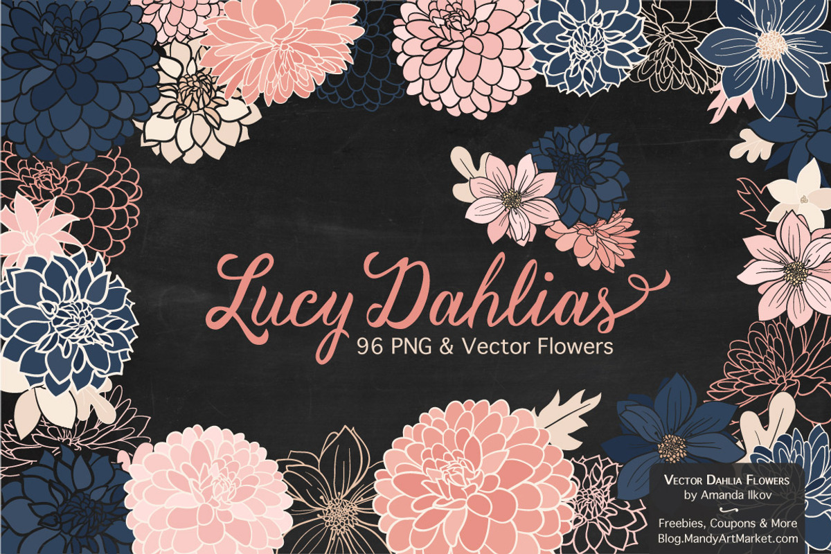 Navy & Pink Dahlia Clipart, an Illustration by Amanda Ilkov (Photo 2 of 4)