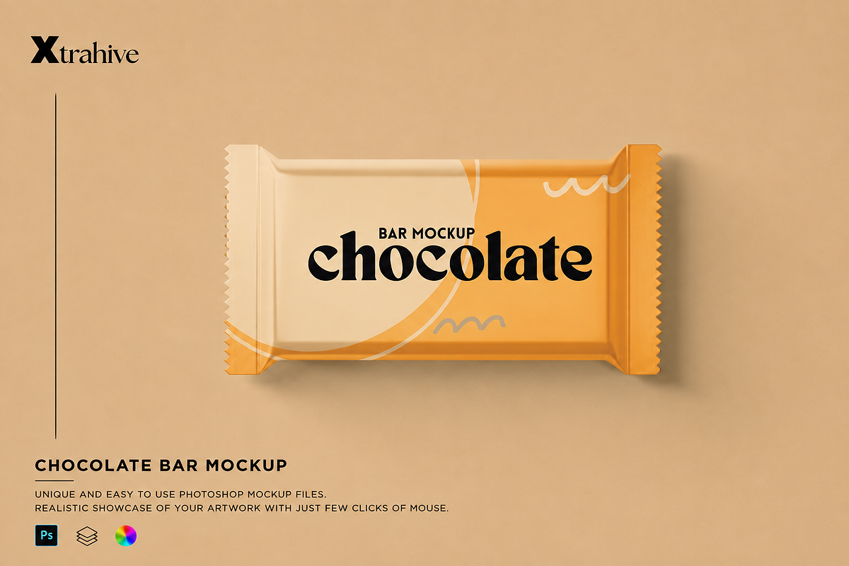 Chocolate Bar Packaging Mockup, a Packaging Mockup by Xtrahive (Photo 1 of 2)