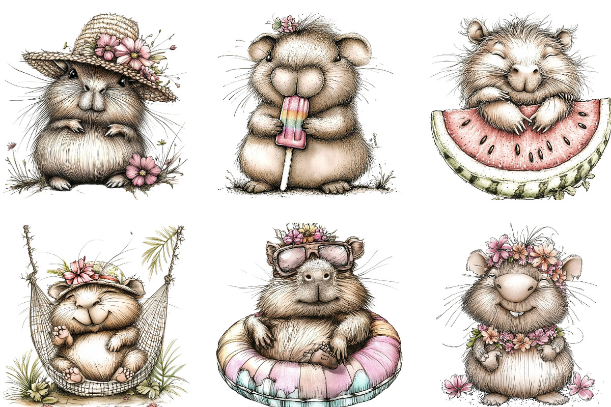 Whimsical Summer Capybara Clipart, an Illustration by Designking (Photo 5 of 5)