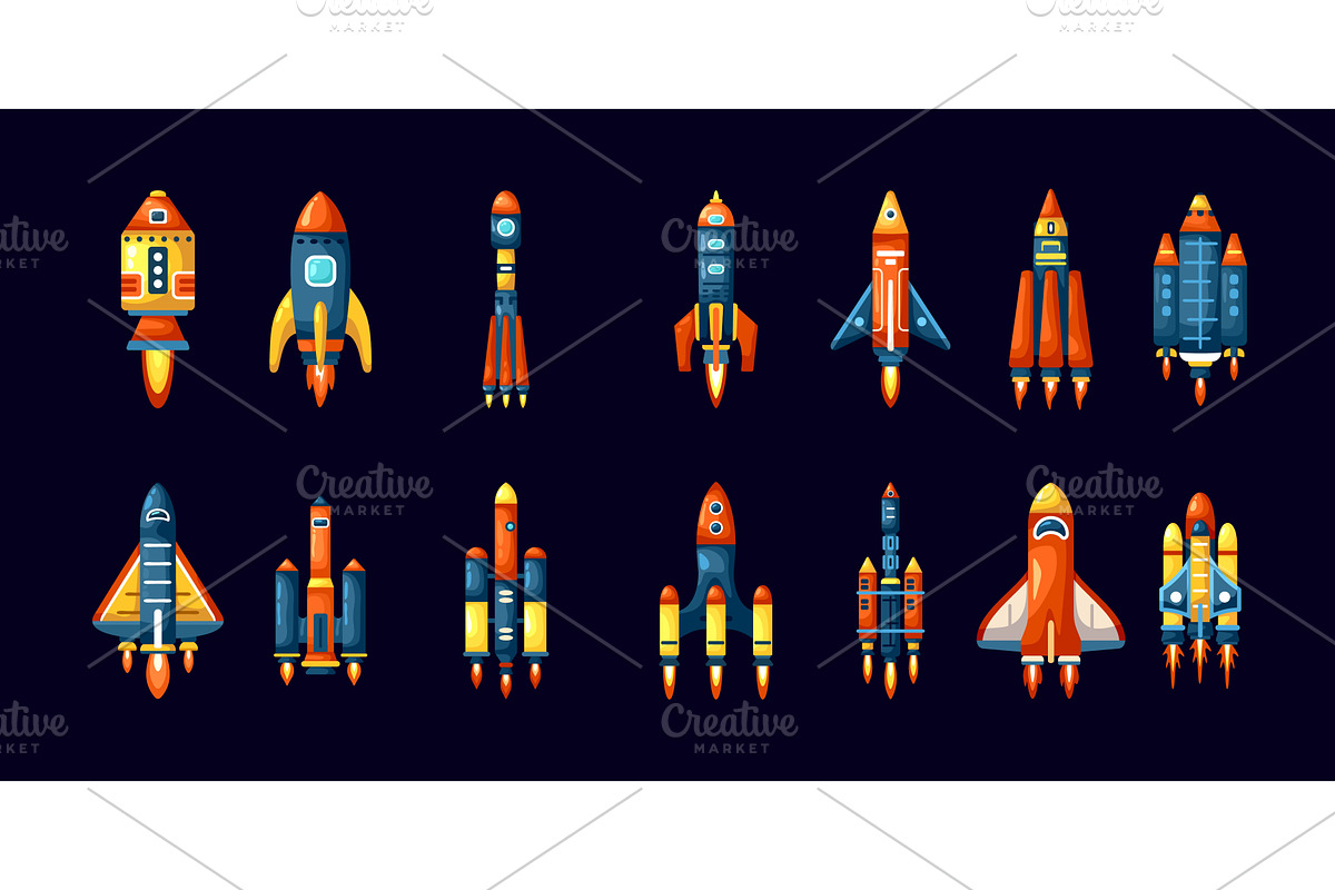 Cartoon rocket spaceships, an Illustration by Stock-Smart-Start