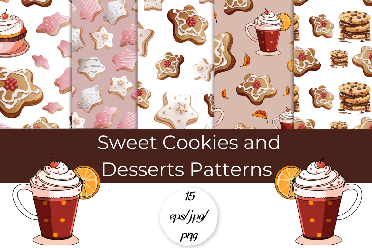 Sweet Cookies and Desserts Patterns, a Pattern Graphic by InkyQueenArt (Photo 1 of 4)