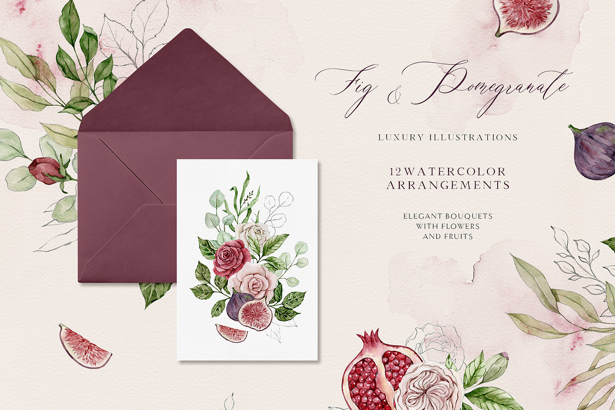 FIG & POMEGRANATE watercolor/pencil, a Decorative Illustration by long summer (Photo 2 of 14)