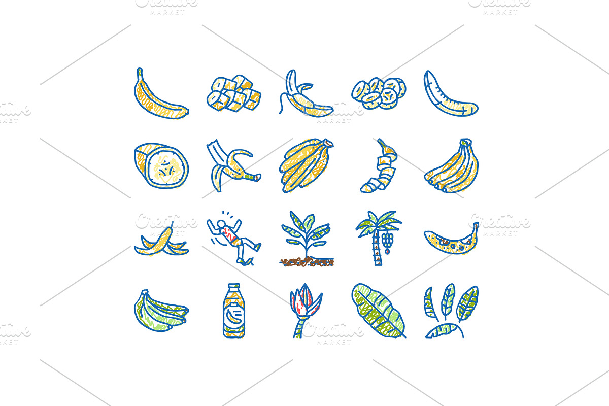 banana fruit food yellow white icons, an Object Illustration by pikepicture