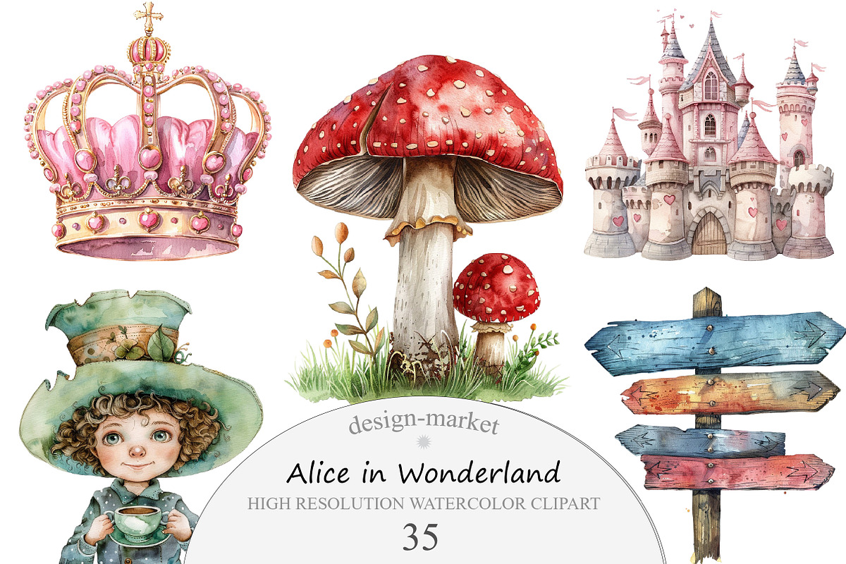 Alice in Wonderland Clipart, an Illustration by Design Market (Photo 1 of 4)
