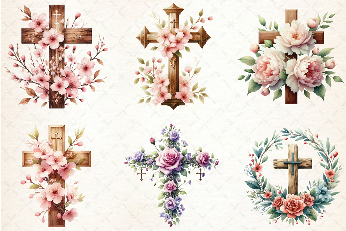 Cross Clipart Spring Clipart Floral, a Seasonal Illustration by Rose Art
