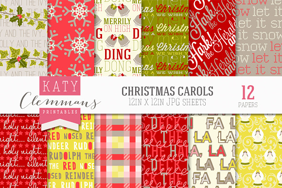 Christmas Carols digital paper pack preview 5