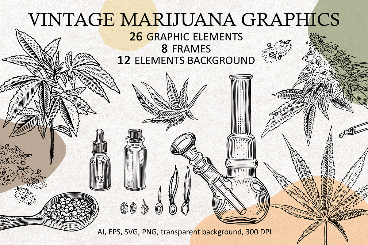 VINTAGE MARIJUANA / CANNABIS SVG, an Icon by Elena_Sedova (Photo 1 of 8)