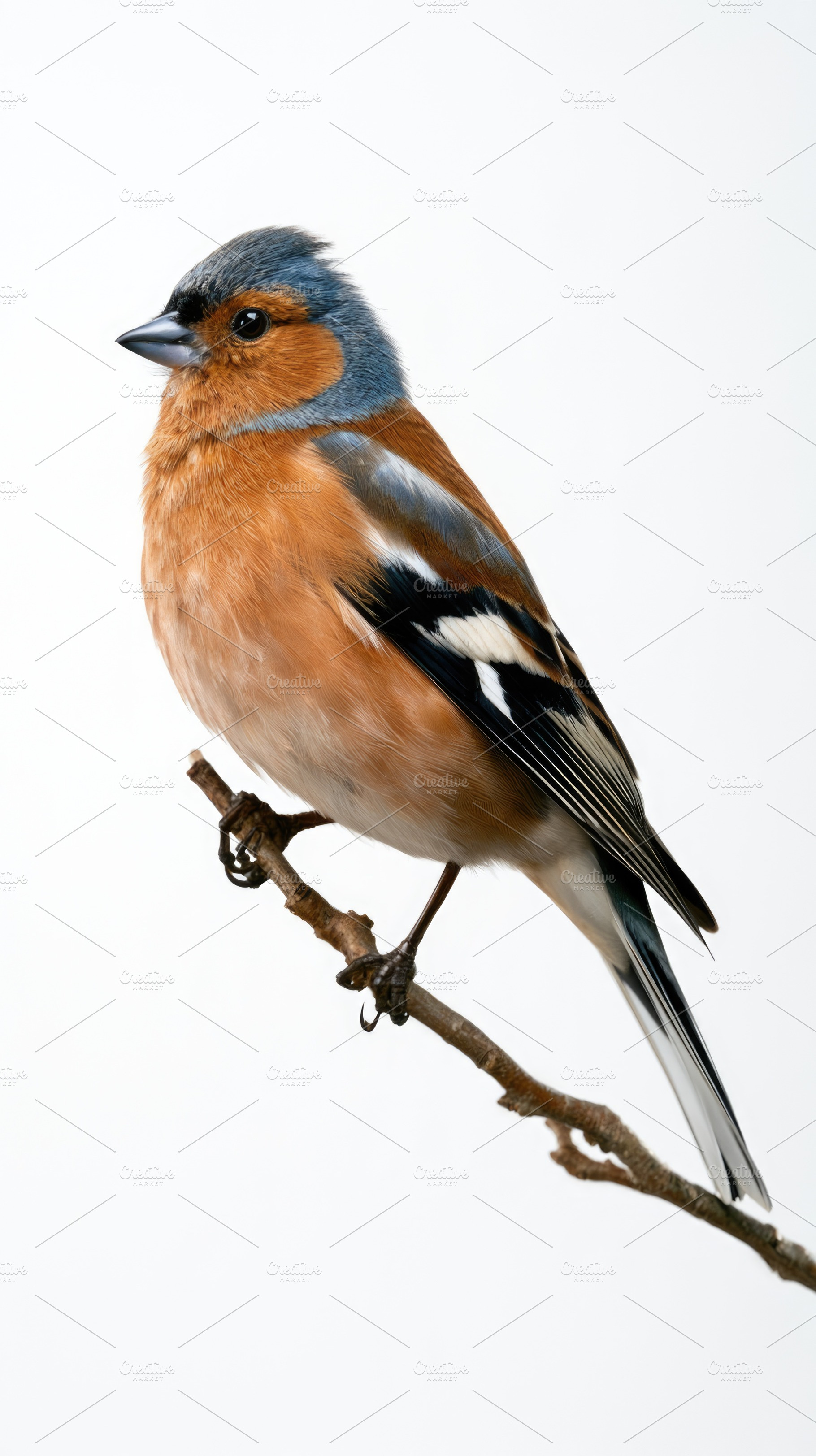 Common chaffinch perched on branch isolated on white background, an Animal Photo by José Manuel Gelpi