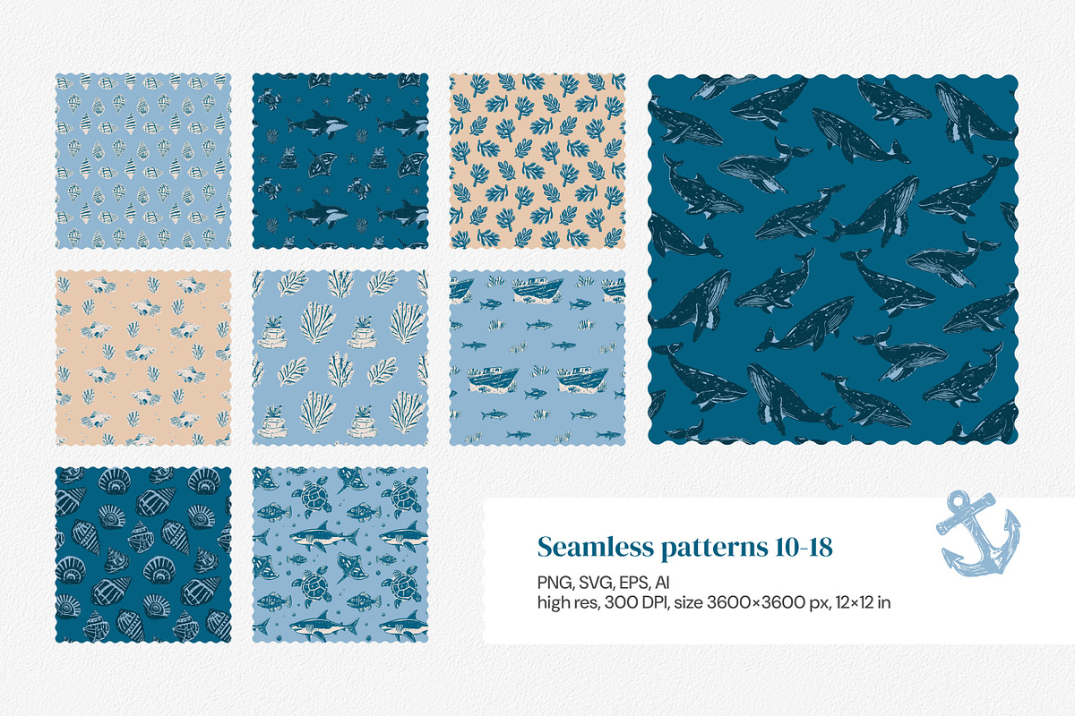 Ocean Life | Linocut collection, a Pattern Graphic by SappiStudio (Photo 7 of 21)