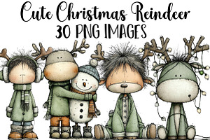Cute Christmas Reindeer Clipart, an Illustration by DreamArtGraphic
