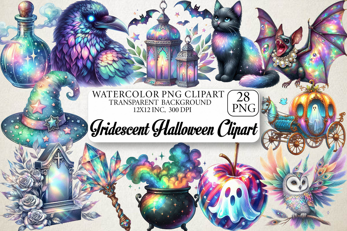 Iridescent Halloween Clipart, an Illustration by DreamPrint404