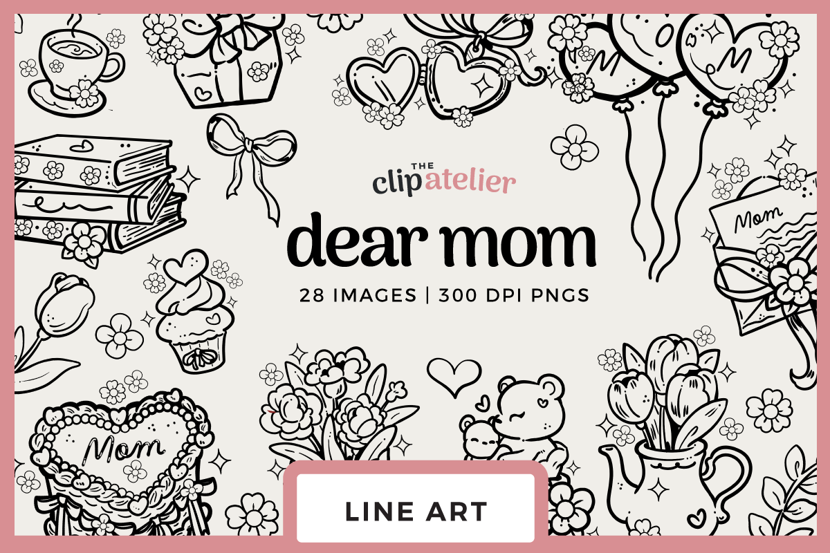 Girly Mother's Day Line Drawings, a Seasonal Illustration by TheClipAtelier (Photo 1 of 3)