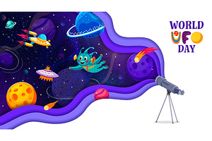 World UFO day paper cut banner, a Technology Illustration by Vector Tradition