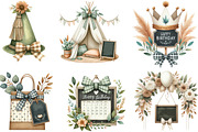 Boho Sage Green Birthday Clipart, an Illustration by Designking (Thumbnail 2 of 4)