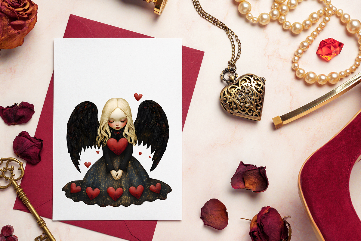 VALENTINE BLACK ANGELS CLIPART PACK, a Person Illustration by Daring Digies (Photo 8 of 10)