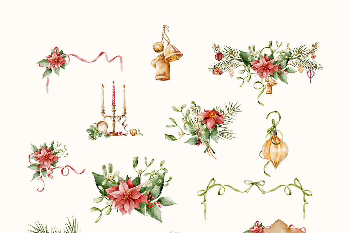 CHRISTMAS holiday Watercolor clipart, a Seasonal Illustration by Pattern + watercolor (Photo 5 of 17)