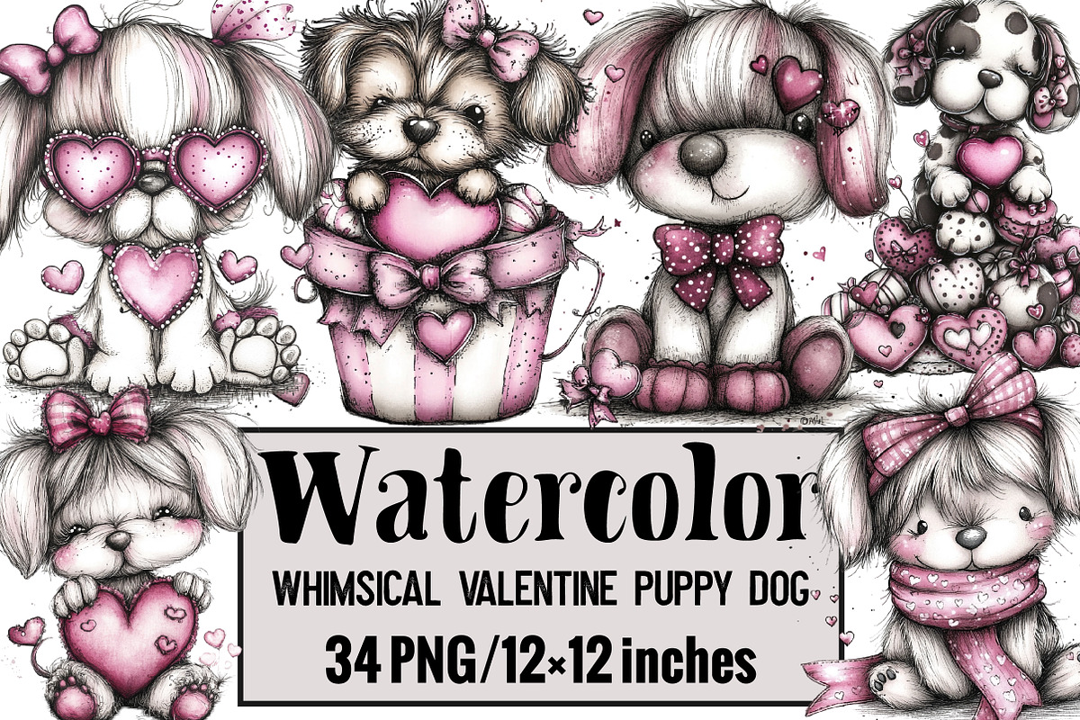Whimsical Valentine Puppy Dog Clipar, an Illustration by Design Market (Photo 1 of 3)