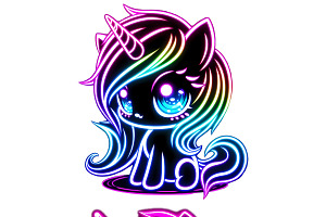 Neon Unicorn Silhouette PNG Set