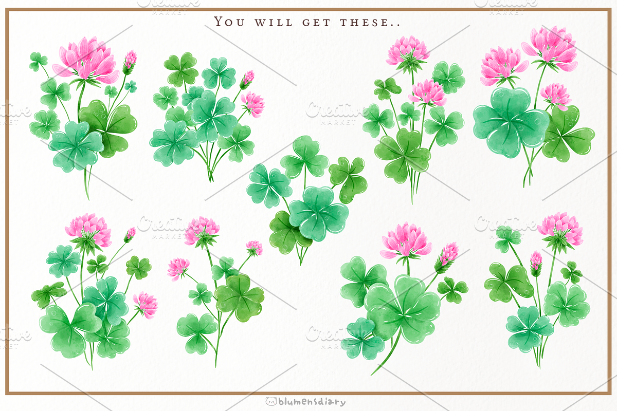 Watercolor Lucky Clover Clipart, a Decorative Illustration by Blumensdiary (Photo 4 of 7)