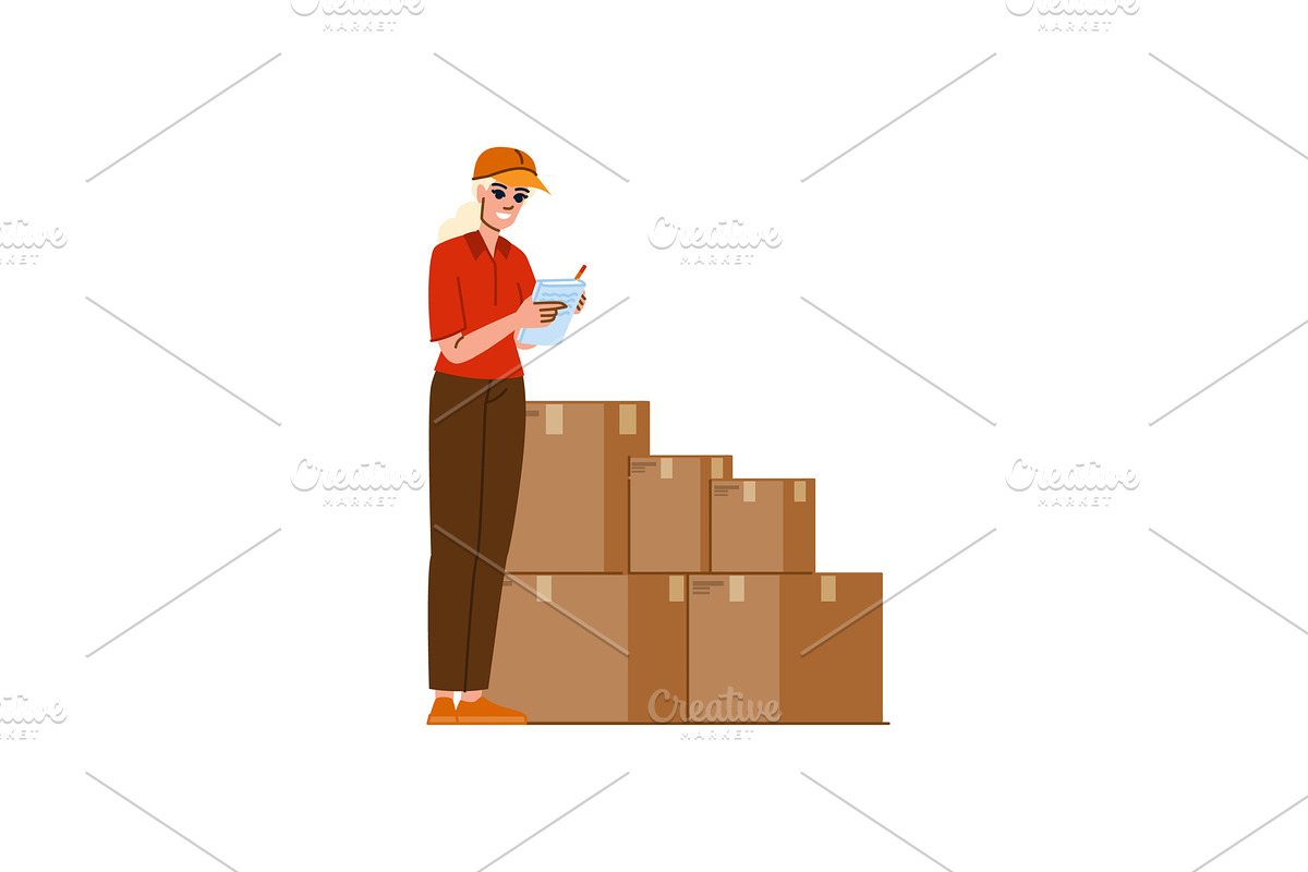 Female courier checking packages, a Transportation Illustration by pikepicture