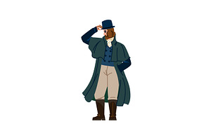 Elegant gentleman tipping his hat in, an Illustration by pikepicture