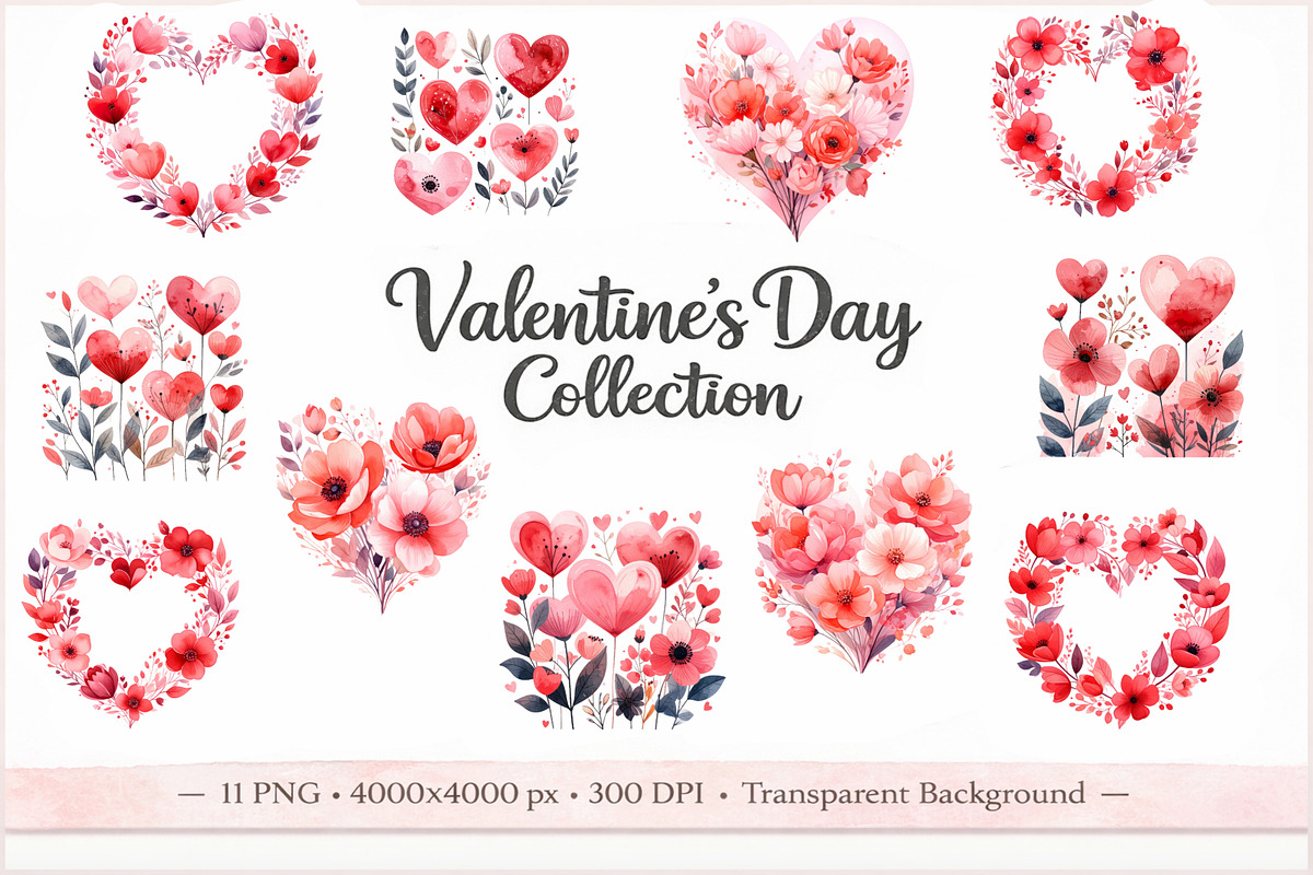 Valentine Heart Floral Clipart, an Illustration by Print Haven (Photo 1 of 4)