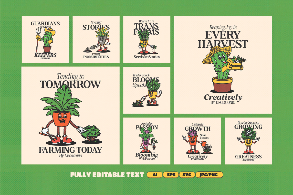 Retro Plant Mascot Illustration, an Object Illustration by Decoconio Design (Photo 2 of 8)