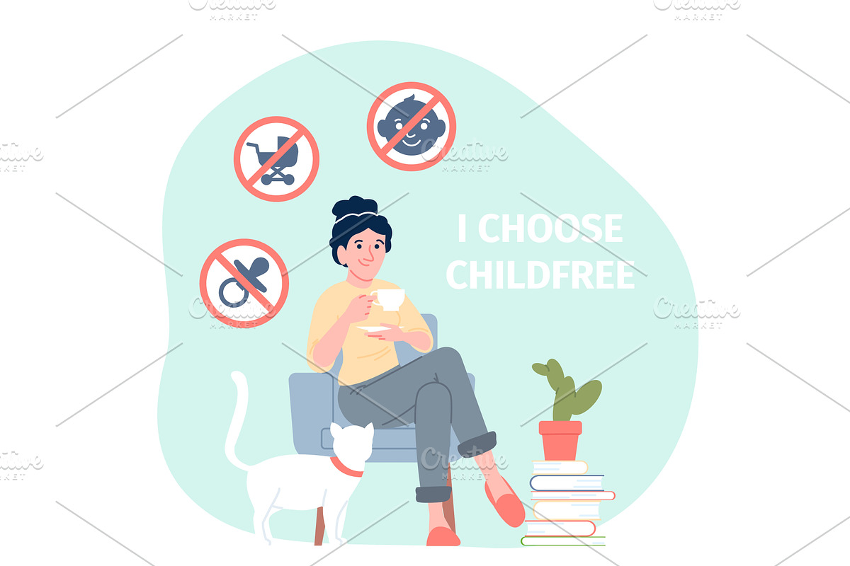 Childfreen female concept. Young, a Person Illustration by LadadikArt
