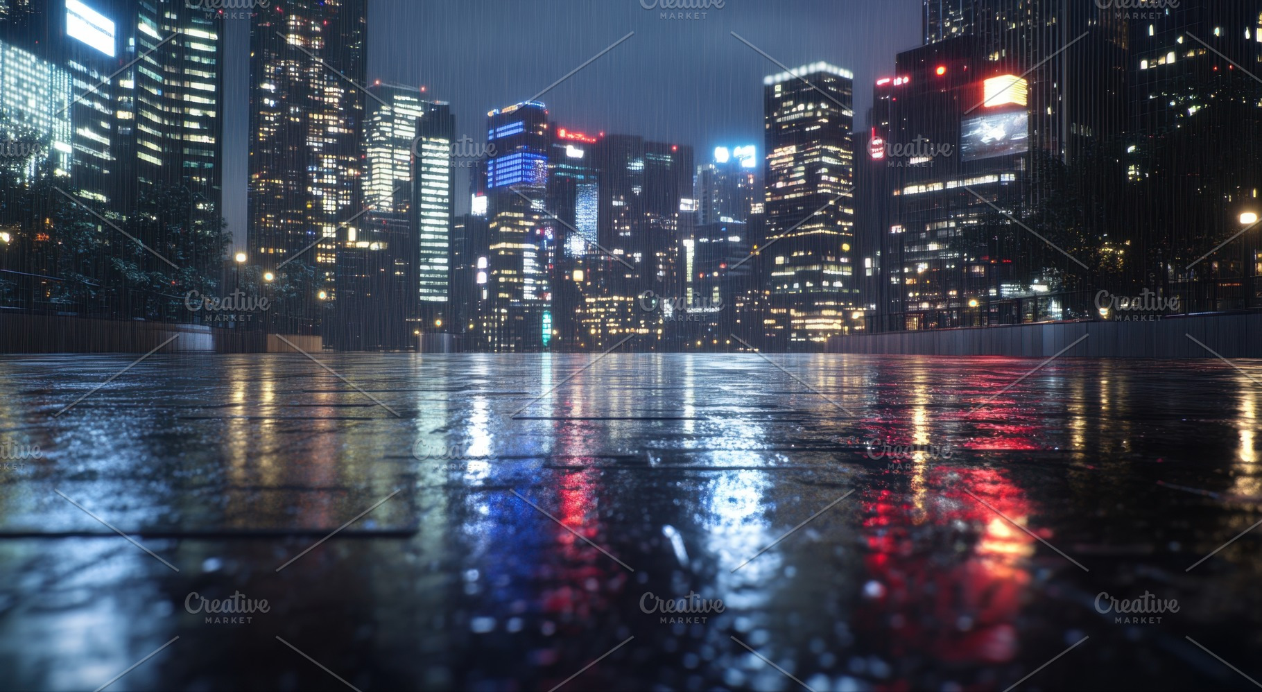 Rainy night in modern cityscape, a Photo by Beautiful things