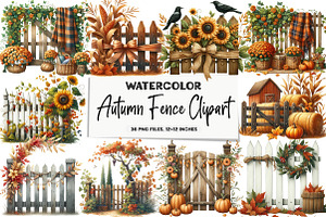 Watercolor Autumn Fence Clipart, a Seasonal Illustration by DreamArtGraphic