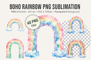 Boho Rainbow PNG Sublimation Bundle, an Illustration by Artnoy